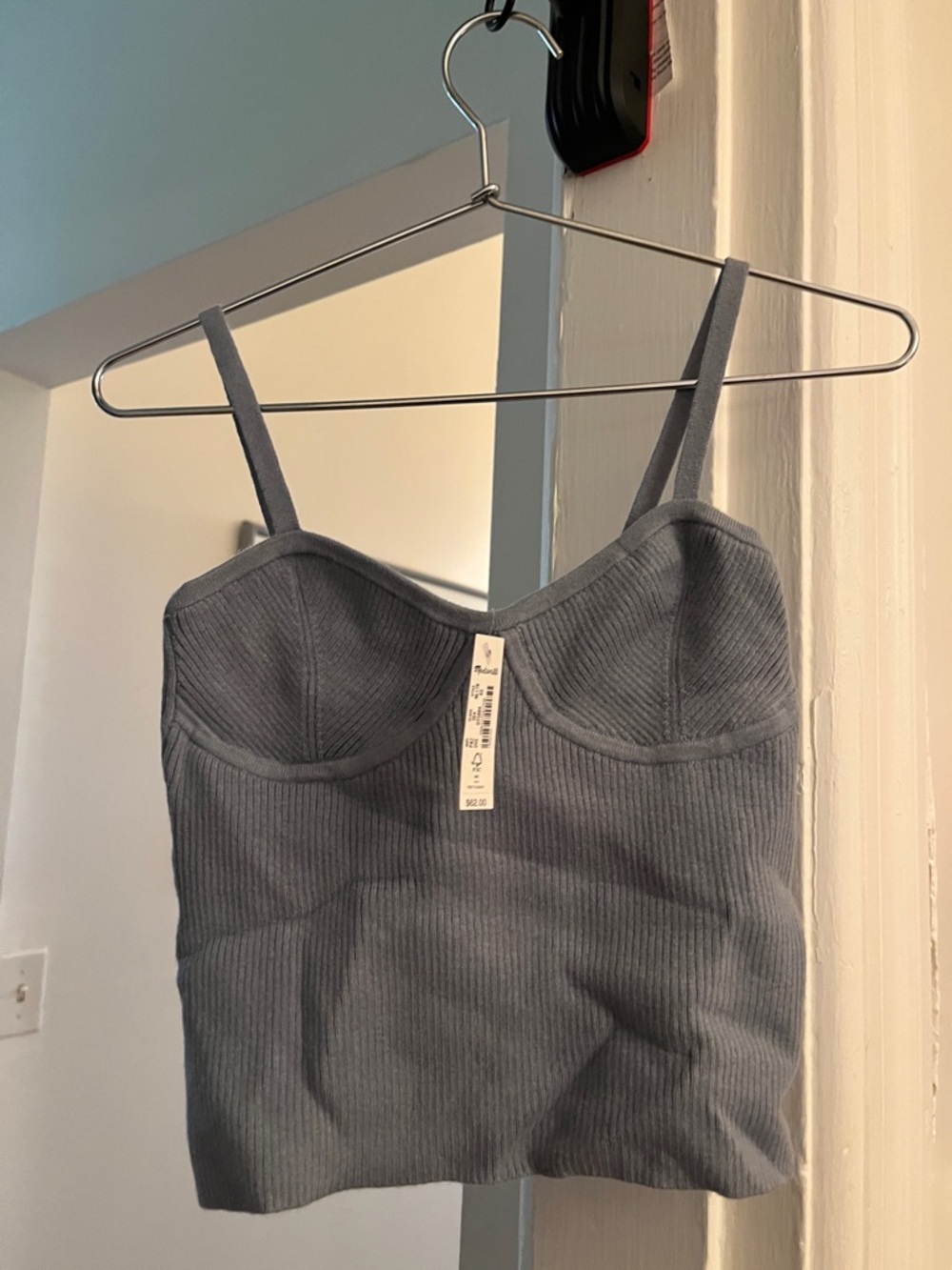 Madewell Ribbed Bustier Crop Tank Top in Slate Blue